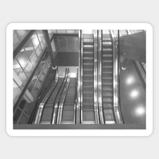 Automatic stairs, modern city vibes - Black and white photography Sticker